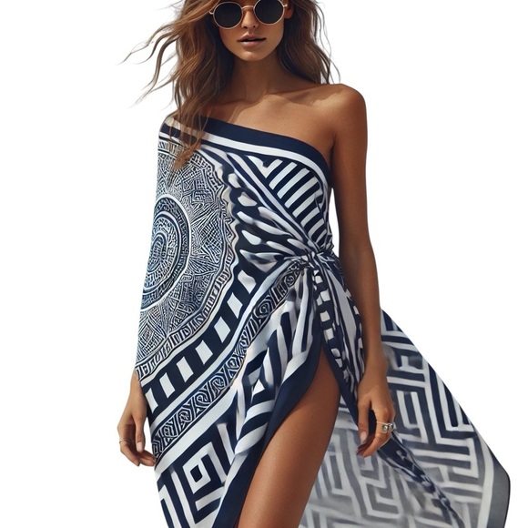 2/$20 Pia Rossini Vernazza Sarong Navy/White One Size NWT - Picture 5 of 5